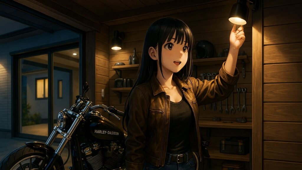 おしゃれなバイクガレージの照明計画