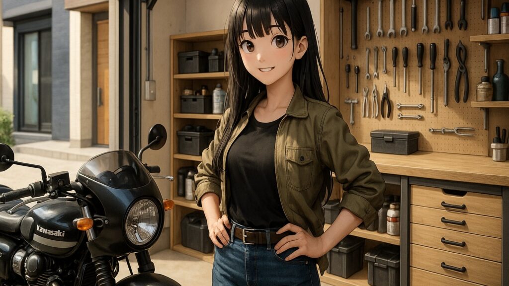 整備しやすいインナーガレージの収納・作業台計画