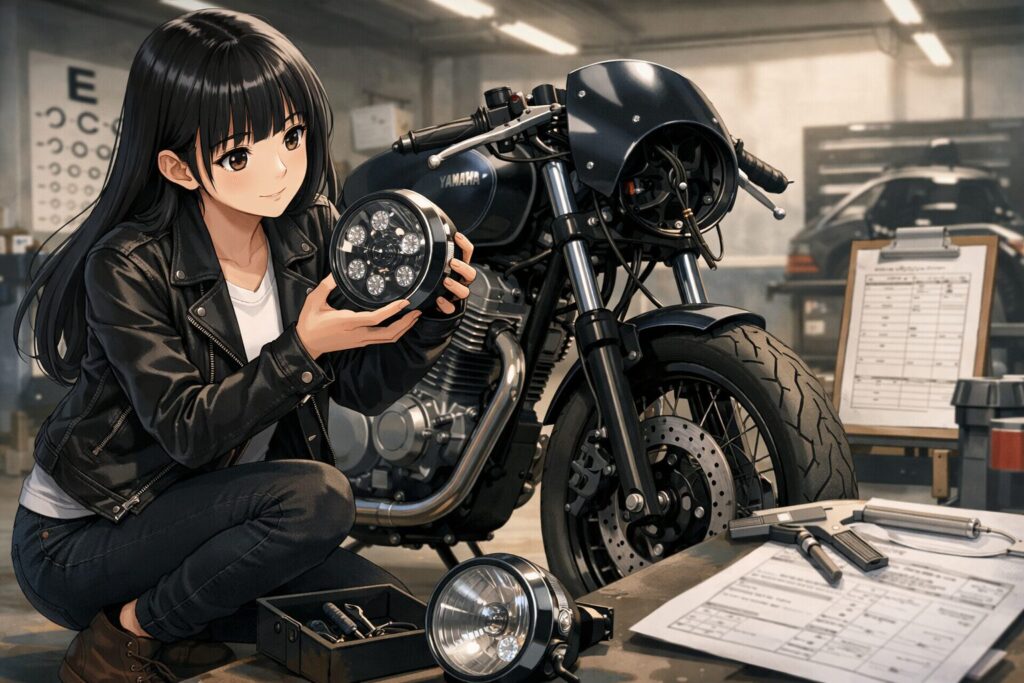 カフェレーサーのヘッドライト選びと車検の新基準