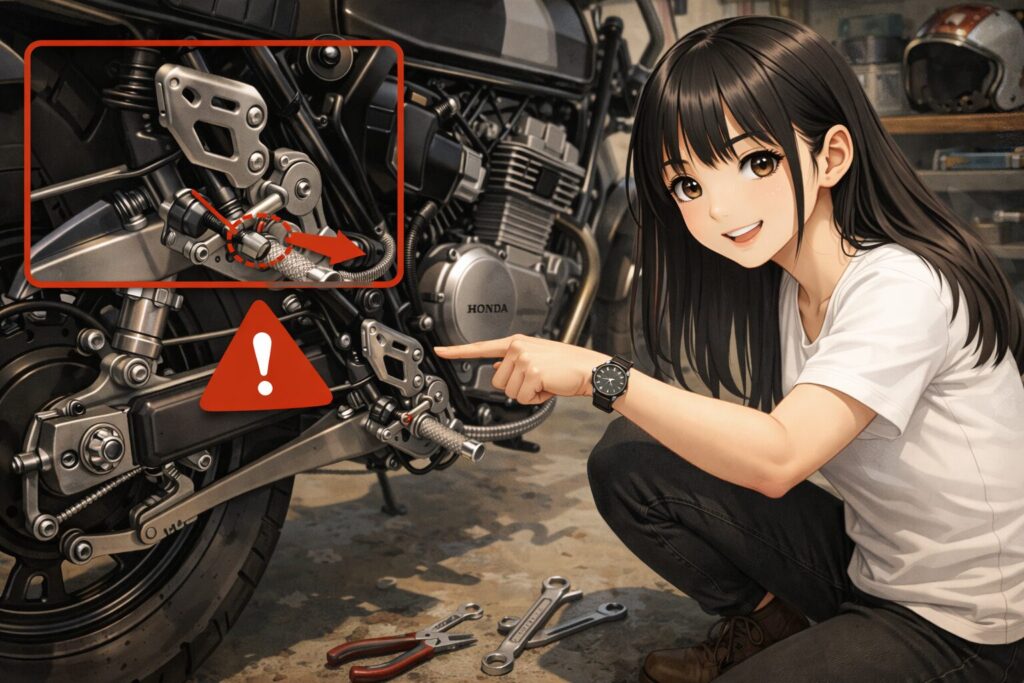 ドラムブレーキ車にバックステップを組む注意点