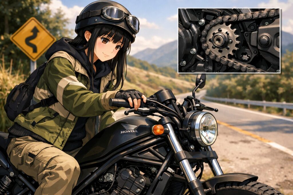 フロントスプロケット変更によるエンジン回転抑制