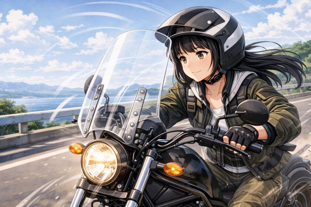 風圧を劇的に軽減するウィンドスクリーンの効果