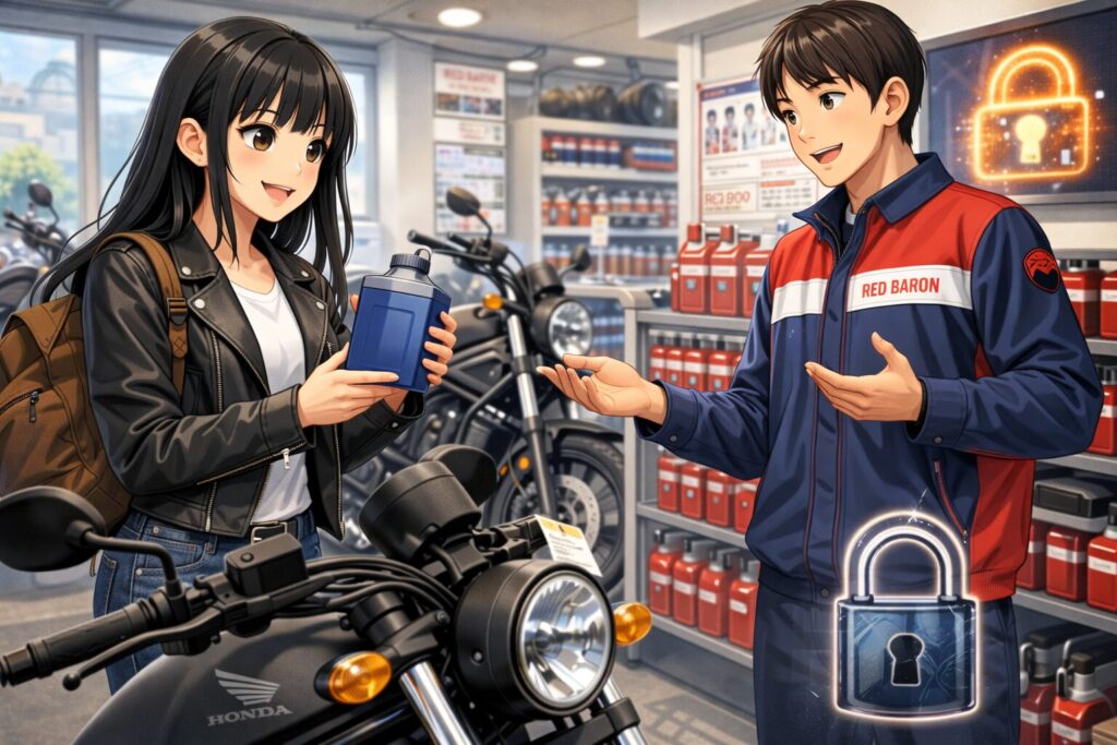 オイルリザーブや盗難保険などレッドバロン独自の体制