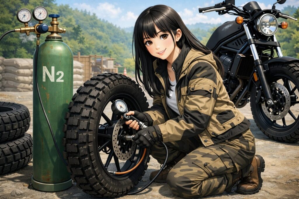 窒素ガスの充填による圧力維持と走行の安定性