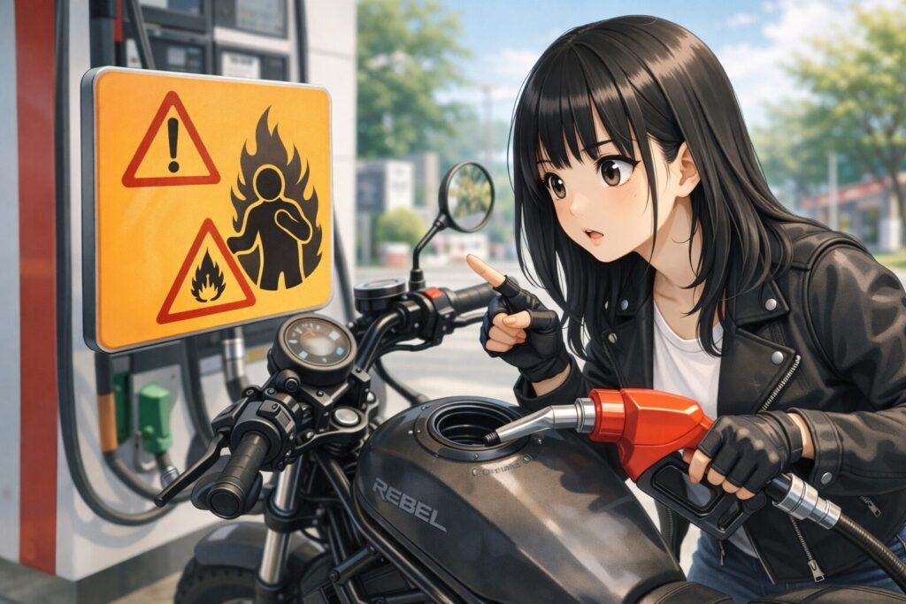 セルフスタンドで安全に満タン給油する際の注意