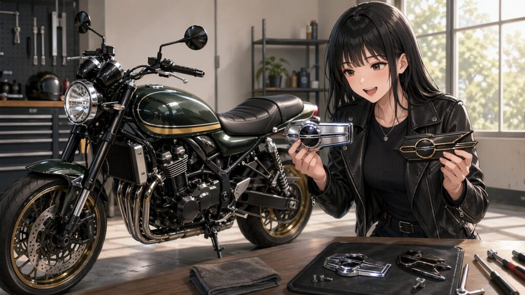 Z900RSのエンブレム：純正品と社外品の比較