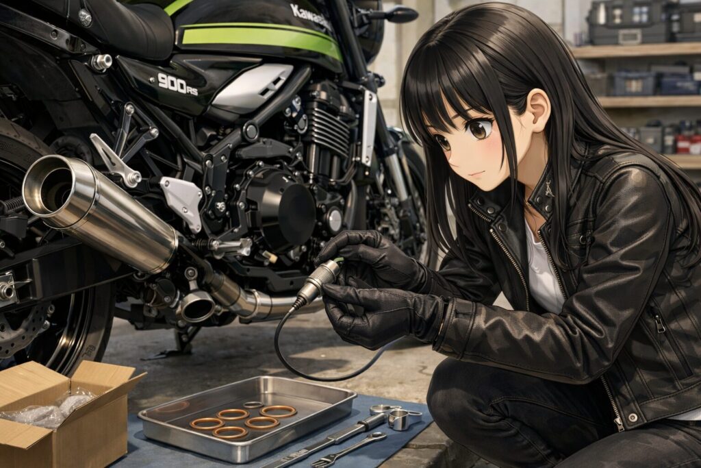 新品ガスケットの準備とO2センサーの安全な脱着